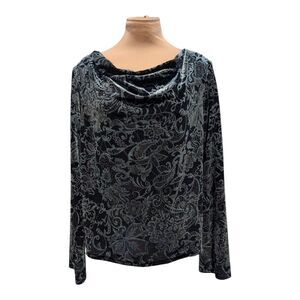Briggs New York Black Green Glitter Velour Long Sleeve Cowl Neck Blouse XL Soft